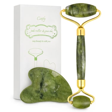 Jade Roller  Gua Sha Set Face Roller Cotify AntiAging Facial Roller Natural Green Jade Beauty Massager Tool Skin Care Tool for Face Neck Eye to Reduce Wrinkles and Relax Body Muscles