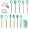Kitchen Cooking Utensils Set 27 pcs Nonstick Silicone Cooking Kitchen Utensils Spatula Set with Holder Wooden Handle Heat Resistant Silicone Kitchen Gadgets Utensil Set