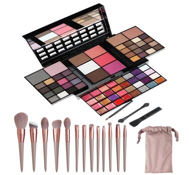 74 Colors Cosmetic Makeup Palette Set Kit Combination with Eyeshadow Facial Blusher Eyebrow Powder Face Concealer Powder With Mirror  13pcs brush AllinOne Makeup Kit