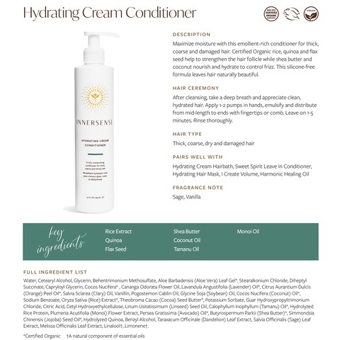 INNERSENSE Organic Beauty  Natural Hydrating Cream Conditioner  NonToxic CrueltyFree Clean Haircare 32 oz Refill Pouch