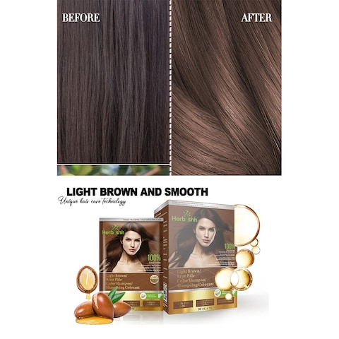 Herbishh Natural Hair Dye Shampoo  Argan Hair Mask Travel Size Colors Hair in Minutes LongLasting 101 Pack AmmoniaFree Light Brown