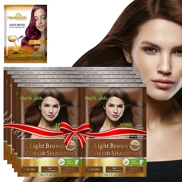 Herbishh Natural Hair Dye Shampoo  Argan Hair Mask Travel Size Colors Hair in Minutes LongLasting 101 Pack AmmoniaFree Light Brown