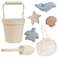 BLUE GINKGO Silicone Beach Toys  Modern Baby Travel Friendly Beach Set  Bucket Shovel 4 Sand Molds Bag  Sand Toys for Toddlers Kids  7pc Beige