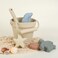 BLUE GINKGO Silicone Beach Toys  Modern Baby Travel Friendly Beach Set  Bucket Shovel 4 Sand Molds Bag  Sand Toys for Toddlers Kids  7pc Beige