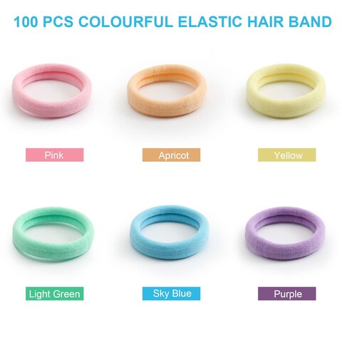 100 Pcs Thick Seamless Spring Hair Ties Ponytail Holders Hair Accessories No Damage for Thick Hair Spring Colors