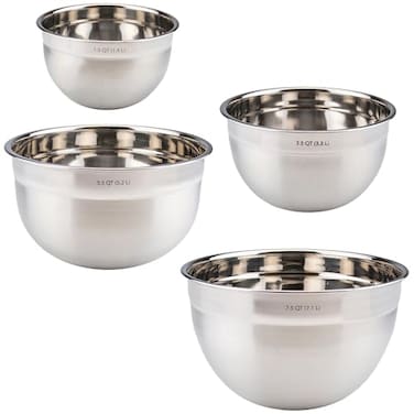 Tovolo Stainless Steel Mixing Bowls Set of 4  Metal Nesting Mixing Bowl Set with Rounded Lip for Easy Pour  Minimal Mess  Large  Small Dishwasher Safe Kitchen Supplies for Prep  Cooking