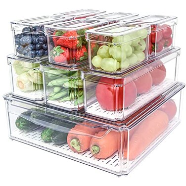 Pomeat 10 Pack Fridge Organizer Stackable Refrigerator Organizer Bins with Lids BPAFree Produce Fruit Storage Containers for Storage Clear for Food Drinks Vegetable Storage