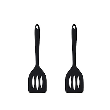 HOIRIX 2Pack Small Silicone Turner High Heat Resistant Slotted Spatula for Fish Eggs Pancakes and More 12 IN Black