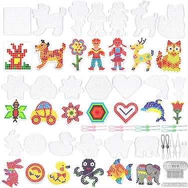 20PCS Fuse Beads Pegboards5mm Fuse Beads BoardsClear Plastic Pegboards with 20 Colorful Cards4 Beads Tweezers10 Keychains10 Hang Ropes20 Hang RingsTemplate Beads Boards for Kids DIY Craft Beads