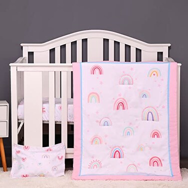 Baby Bees 3 Pieces Rainbow Crib Bedding Sets for Boys and Girls  Baby Bedding Set of Crib Fitted Sheet Quilt for Standard Size Crib