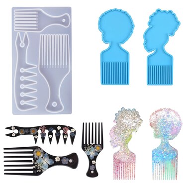 Fuerlun Hair Pick Comb Resin Molds  3pcs African Afro Comb Molds Epoxy Resin Casting Molds for Silicone DIY Crafts