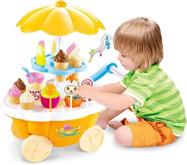 ARHA IINTERNATIONAL Ice Cream Kitchen Play Cart Toy Set with Lights and Music for Kids Girls