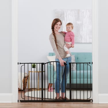 Regalo 58Inch Home Accents Super Wide Walk Through Baby Gate Includes 6Inch 8Inch and 12Inch Extension 4 Pack of Pressure Mounts and 4 Pack of Wall Cups and Mounting Kit