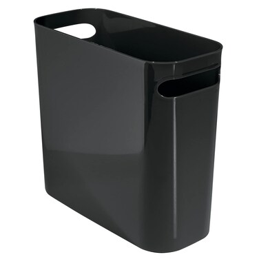mDesign Plastic Small Trash Can 15 Gallon57Liter Wastebasket Narrow Garbage Bin with Handles for Bathroom Laundry Home Office  Holds Waste Recycling 10 High Aura Collection Black