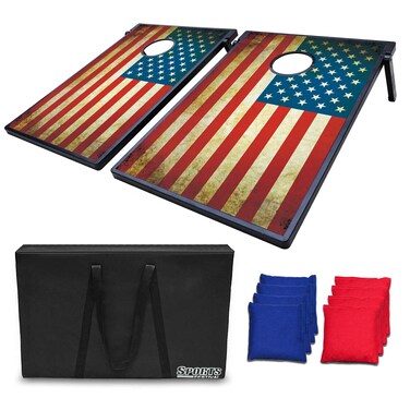 LOKATSE HOME Stars and Stipes Cornhole Board Bean Bag Toss Game Set  Two 3x2 Boards and 8 Bean Bags