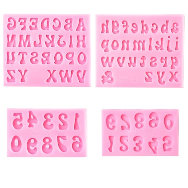 GELIFATLE Letters Molds and Numbers Molds Silicone Fondant Mold Chocolate Molds 09 Number and 26 Letters Silicone Molds for Baking Desserts and Cake Decoration 4 pack
