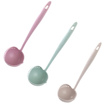 Spoons for Soup Cooking Colander Twoinone Tableware Hot Pot Dualpurpose Spoon Handle Round Wheat Straw Spoon Kitchen Tools Long Handle Soup Spoon Kitchen 3pcs