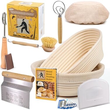 Sourdough Bread Baking Supplies Starter Kit Banneton Bread Proofing Basket 9 Round  10 Oval Bread Making Tools Perfect Bread Basket Gift Set by CRISS ELITE