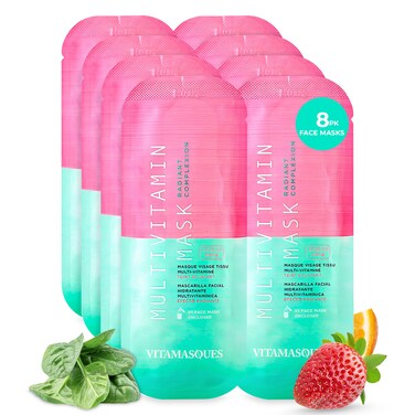 Vitamasques Multivitamin Face Mask 8Pack  Hydrating and Nourishing for Radiant Skin Provides Vitamins B C  E