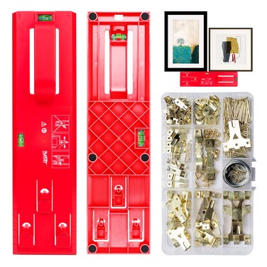 Picture Hanging Tool with Level Easy Frame Picture Hanger Wall Hanging Kit for Marking Position Hooks Nails and Hanger Level Redtool