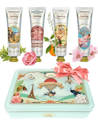 Mom Gift Hand Cream Set  4 Piece Gift Set Un Air dAntan Hand Lotion Set for Women  Working Hands Hand Cream Set Shea Butter Sweet Almond Oil Include Scents of Verbena Floral Rose Cherry Blossom