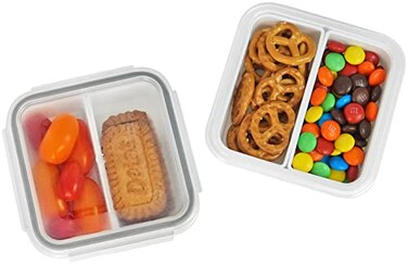 carrotez 2 Compartment Snack Containers Small Food Storage Containers Small Snack containers with Airtight lids for Mini Fridge Stackable Reusable 2 PACK