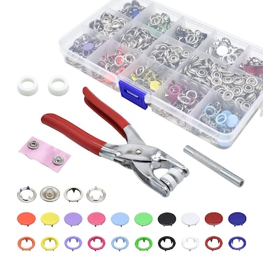 200 Sets Snaps Fasteners Kit 95mm 10 Colors Metal Prong Ring Button Hollow and Solid Metal Prong Snaps Buttons with Fastener Pliers Press Tool for Sewing and Crafting