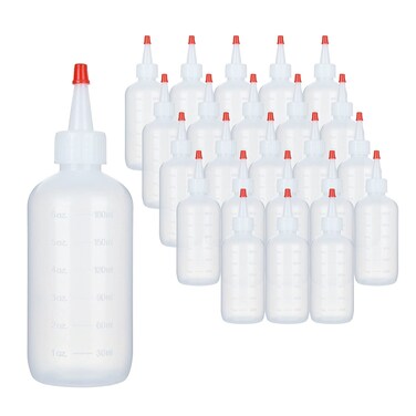 LISHINE 24 Pack 6 oz Squeeze Bottles Small Plastic Squeeze Condiments Bottles with Red Cap Mini Squeeze Bottles for Sauces Paint Cookie Dressing Tie Dye