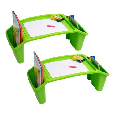 Mind Reader Kids Lap Desk Set of 2 Activity Tray Drawing Stackable Portable Plastic 2225 L x 1075 W x 85 H Green
