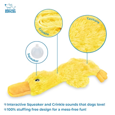 Best Pet Supplies Crinkle Dog Toy for Small Medium and Large Breeds Cute No Stuffing Duck with Soft Squeaker Fun for Indoor Puppies and Senior Pups Plush No Mess Chew and Play  Yellow