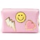 LieToi Preppy Patch Small Toiletry Bag Smile Lightning Heart PU Leather Portable Waterproof Makeup Cosmetic Bag Daily Use Storage Purse Travel Organizer Compliant Bag for Women Girls Gift Pink