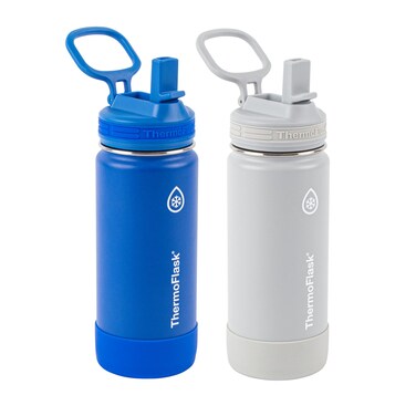 ThermoFlask 16 oz Double Wall Vacuum Insulated Stainless Steel 2Pack of Water Bottles BlueberryWolf Grey