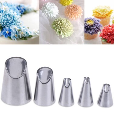 Suuker Rose Flower Piping Tips Set Stainless Steel Chrysanthemum Nozzles Crinkle Cream Laminating Nozzle Cupcake Pastry Tool For Decorating Cake Tulip Pastry Nozzle Baking Forms Pastry 5 Pieces