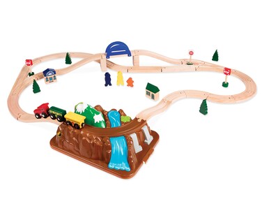 Battat  Railroad Set For Toddlers  Classic Wooden Train  Reversible Tracks  Magnetic Cars  47Piece Train  Town Playset  3 Years   Wild Ridge Train