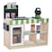 Teamson Kids Cashier Austin Interactive Wooden Play Market Stand with Lights and Sounds Manual Conveyor Belt Register and Display Spaces Green and White Dcor on Natural Wood