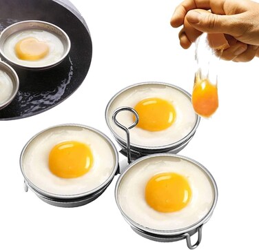 Stainless Steel Egg Poacher Perfect Poached Egg Maker Round Egg Cooker Rings For Breakfast Cooking Tool 3 Poached Egg Cups