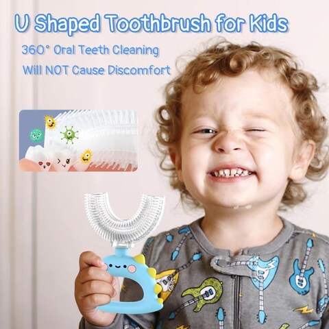 U Shaped Toothbrush  for Kids Manual Whole Mouth Toddler Toothbrush Age 24 5 6  up Food Grade Soft Silicone Brush 360 Oral Teeth Cleaning Good for Dental Health 2 Blue