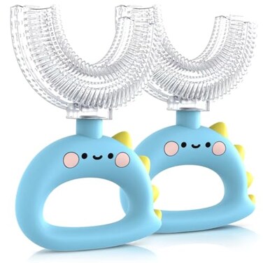 U Shaped Toothbrush  for Kids Manual Whole Mouth Toddler Toothbrush Age 24 5 6  up Food Grade Soft Silicone Brush 360 Oral Teeth Cleaning Good for Dental Health 2 Blue