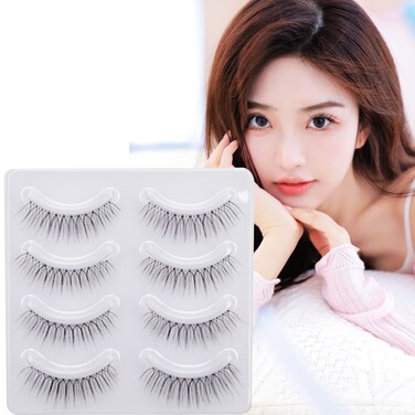 Miz Barn Daily Natural Look False Eyelashes 4 Pairs Natural Soft Lightweight Comfortable Short Lashes Luxurious Clear Band Handmade False EyelashesM12