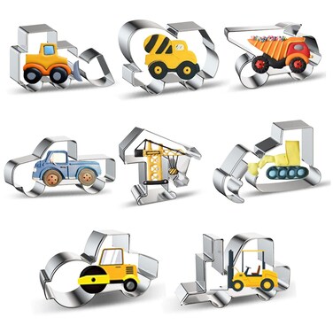 Construction Truck Cookie Cutter Set of 8  Bulldozer Cement Mixer Dump Truck Pickup Truck Crane Excavator Forklift  Construction Equipment Engineering Vehicle Car Cookie Cutters Shapes Mold for Kids