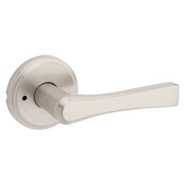 Kwikset Katella Interior Privacy Door Handle with Lock Door Lever For Bathroom and Bedroom Satin Nickel Reversible Keyless Push Button Lock Door Lever with Microban Protection