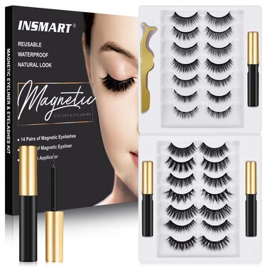 Magnetic Eyelashes 14 Pairs False Lashes with 3 Tubes of Magnetic Eyeliner Magnetic Lashes Natural Look Kit with Tweezers Reusable No Glue