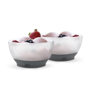 Host Ice Cream Freeze Bowl Set of 2 Double Walled Insulated Freezer Gel Chiller Kitchen Accessory for Dessert Dip Cereal with Comfort Silicone Grip Plastic Grey