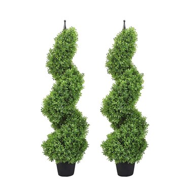 momoplant Artificial Boxwood Plant Topiary Tree 35inch Fake Feaux Spiral Plants Green Outdoor Indoor Home Office Porch Set of 2 3ft