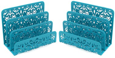 EasyPAG Desk Mail Organizer 2 Pack Office Small Letter Sorter Desktop File Organizer with 3 Vertical Upright CompartmentsDark Teal