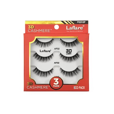 Laflare 3D Cashmere 3 Pairs Eco Pack Eyelashes 100 CASHMERE TEXTURE FRESH GLAM WISPY HOT ULTRA SOFT LASH