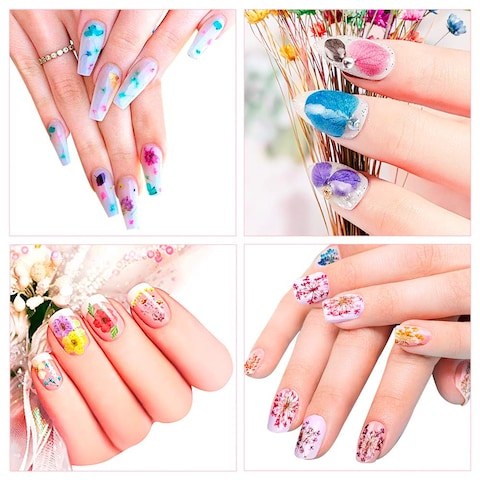 108PCS Dried Flowers for Nail Art  33 Color Lovely Natural Flower Nail Art 2 Color Foil Nail Art Nail Art Accessories Kits Dried Flowers for Resin Molds YWLI Dried Flowers  Foil
