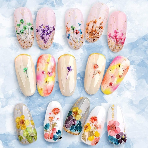 108PCS Dried Flowers for Nail Art  33 Color Lovely Natural Flower Nail Art 2 Color Foil Nail Art Nail Art Accessories Kits Dried Flowers for Resin Molds YWLI Dried Flowers  Foil