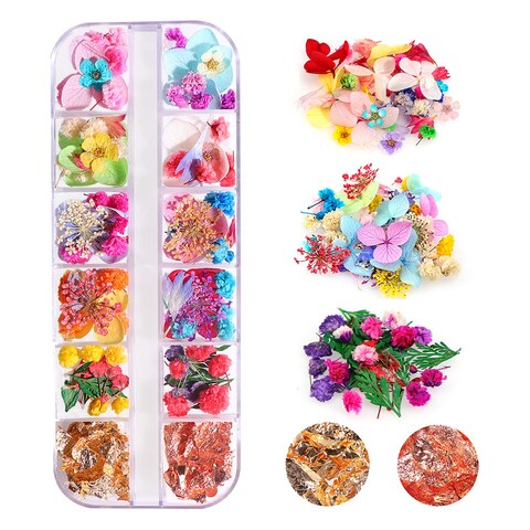 108PCS Dried Flowers for Nail Art  33 Color Lovely Natural Flower Nail Art 2 Color Foil Nail Art Nail Art Accessories Kits Dried Flowers for Resin Molds YWLI Dried Flowers  Foil