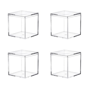 Dayaanee Acrylic Box with Lid 4 Pack Small Square Acrylic Container Plastic Square Cube Containers with Lid Storage Box 22x22x22Inch55X55X55mm for Candy Pill and Tiny Jewelry